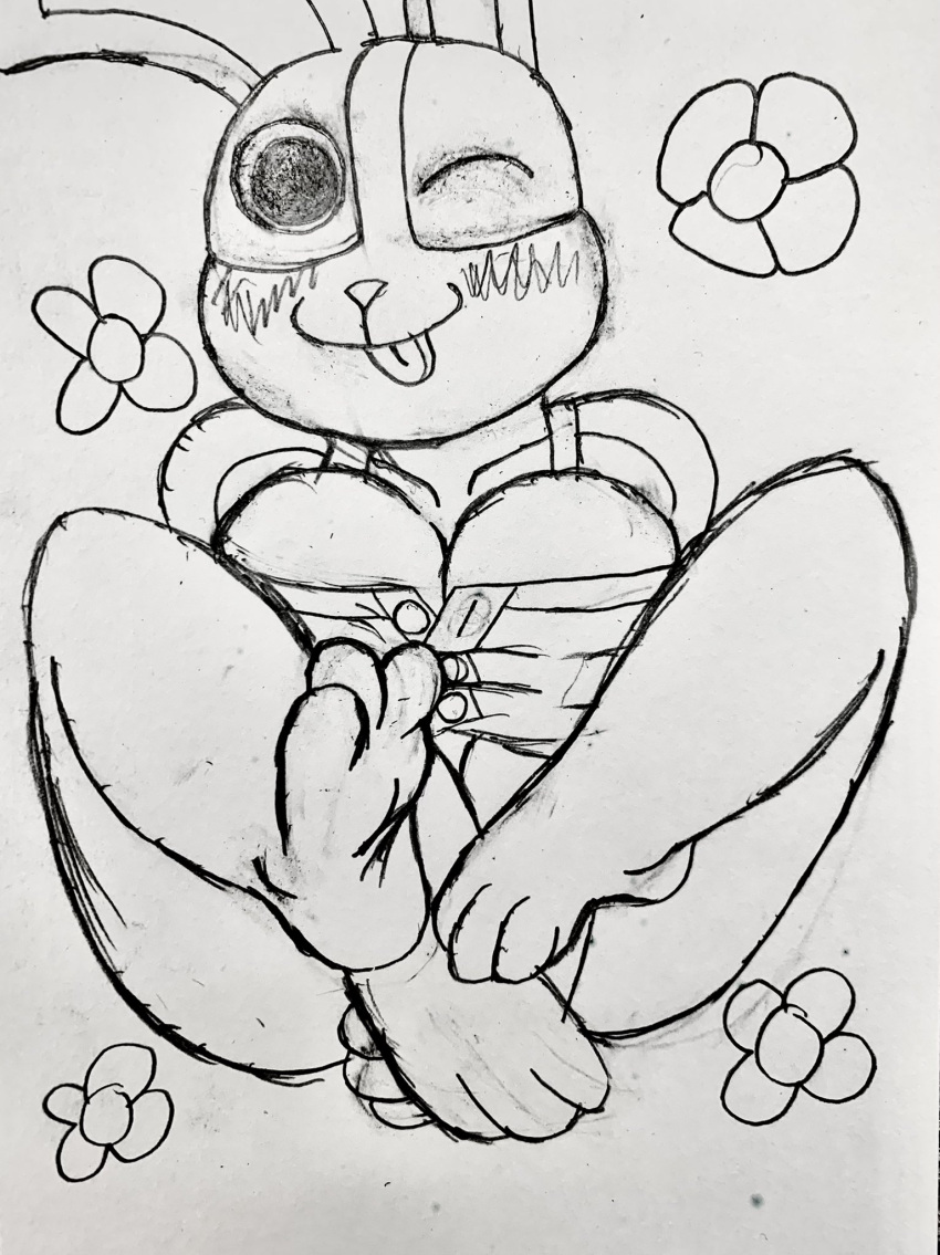animal_crossing animal_humanoid anthro big_breasts big_eyes blush blush_lines breasts cleavage cleavage_overflow clothed clothing dotty_(animal_crossing) drawing feet female flower hi_res humanoid j2_sharp lagomorph lagomorph_humanoid leporid leporid_humanoid looking_at_viewer mammal mammal_humanoid monochrome nintendo one_eye_closed plant rabbit rabbit_humanoid simple_background smile smiling_at_viewer soles solo spread_legs spreading tongue tongue_out video_games wink winking_at_viewer