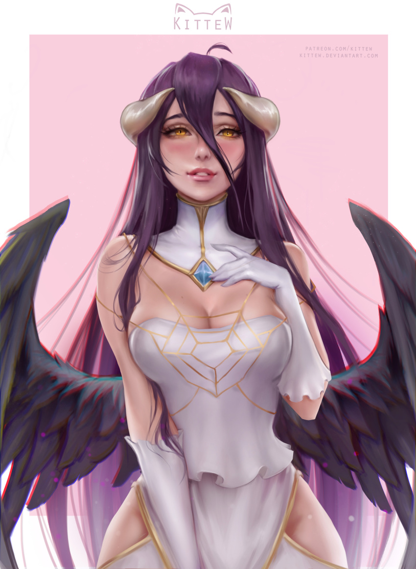 albedo_(overlord) cleavage daria_leonova dress horns overlord wings