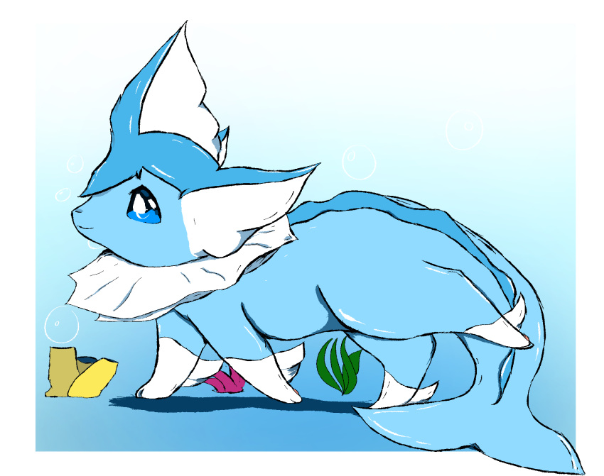 ambiguous_gender blue_body blue_eyes blue_sclera eeveelution feral hi_res markings_(fur) nintendo paws pok&eacute;mon pok&eacute;mon_(species) simple_background snoiifoxxo solo vaporeon video_games