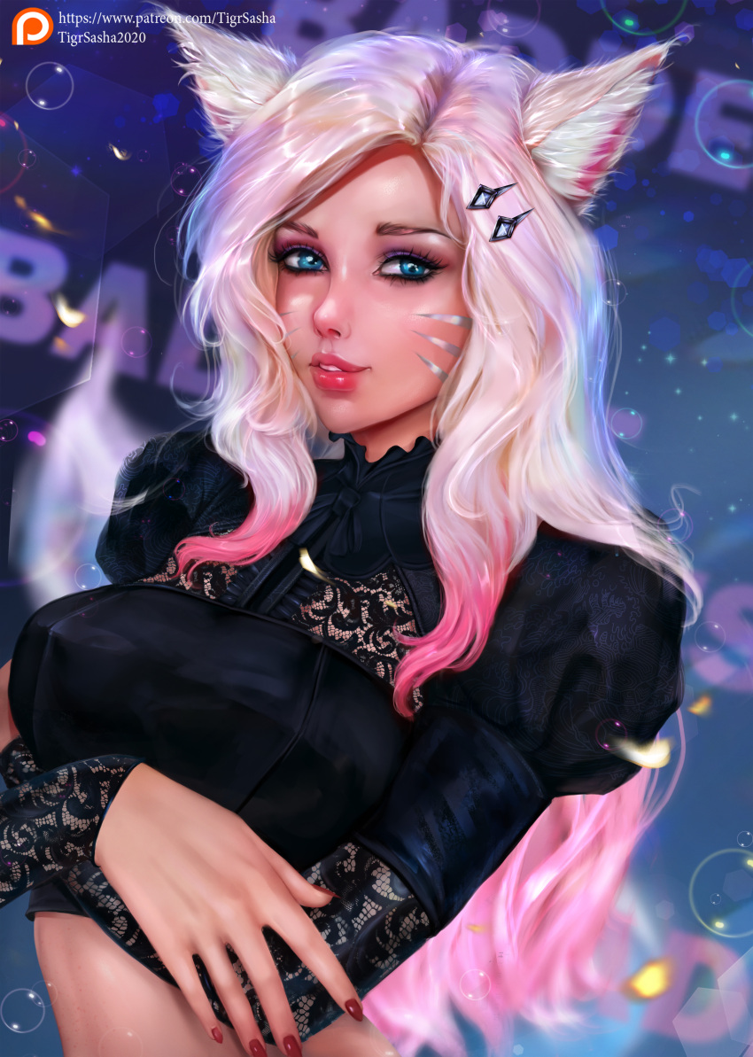 ahri animal_ears breast_hold kitsune league_of_legends tail tigrsasha