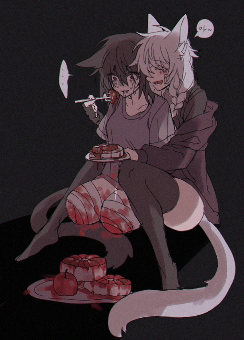 amputee animal_humanoid autocannibalism bandage bandaged_leg blood bodily_fluids cannibalism cat_humanoid clothed clothing disability duo eating feeding felid felid_humanoid feline feline_humanoid female female/female gore hi_res humanoid kithera mammal mammal_humanoid simple_background tears torture