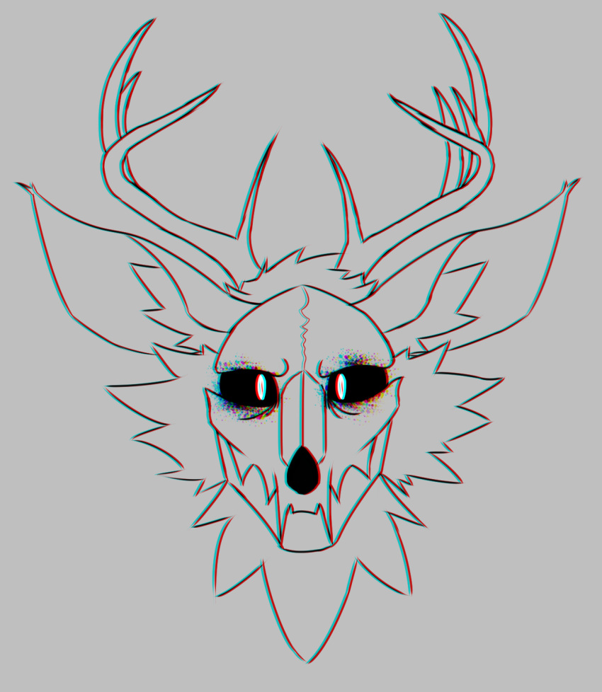 2021 ambiguous_gender anthro antlers black_and_white cervid digital_media_(artwork) fur headshot_portrait hi_res hollow_(lilac) horn lilac_(artist) long_ears looking_at_viewer mammal minimal_color monochrome mouth_closed portrait simple_background skull_head solo