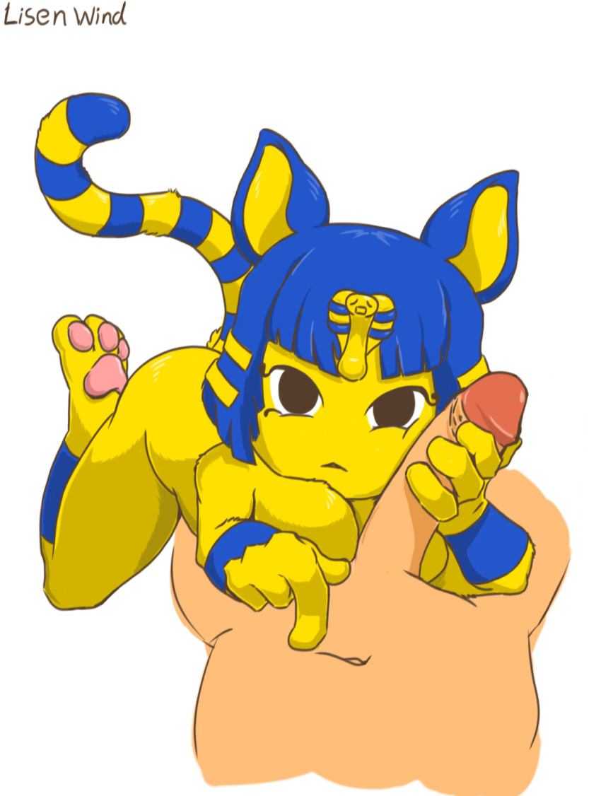 animal_crossing ankha_(animal_crossing) domestic_cat domination duo egyptian_cat faceless_male felid feline felis female female_domination genitals hi_res listen_wind male male/female mammal nintendo pawpads penis simple_background video_games white_background