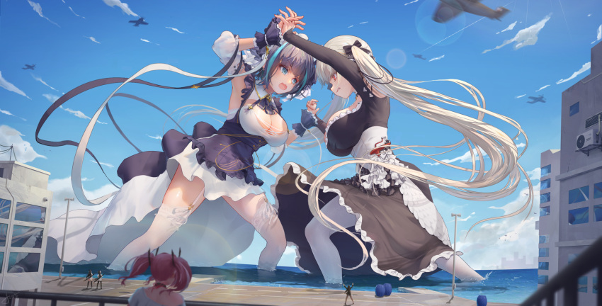 anthropomorphism azur_lane bremerton_(azur_lane) building cheshire_(azur_lane) city formidable_(azur_lane) goth-loli jay_xu lolita_fashion water