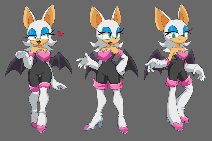 &lt;3 2021 anthro blue_eyeshadow boots chiropteran clothing eyeshadow female flowerimh footwear gloves grey_background handwear hi_res high_heeled_boots high_heels makeup mammal rouge_the_bat simple_background solo sonic_the_hedgehog_(series) wings