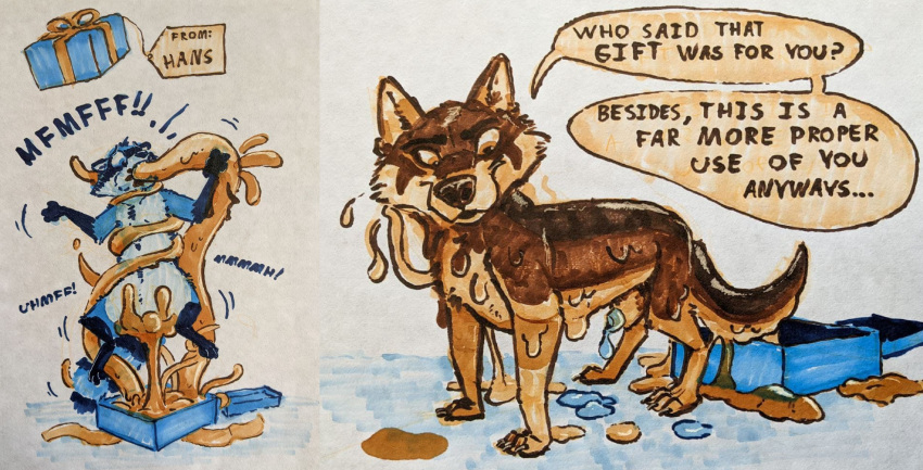 anthro body_takeover canid canine canis dripping feral goo_creature goo_transformation hans_faffing hi_res mammal procyonid raccoon sushiotter_(artist) tentacles transformation waffles_the_raccoon wolf