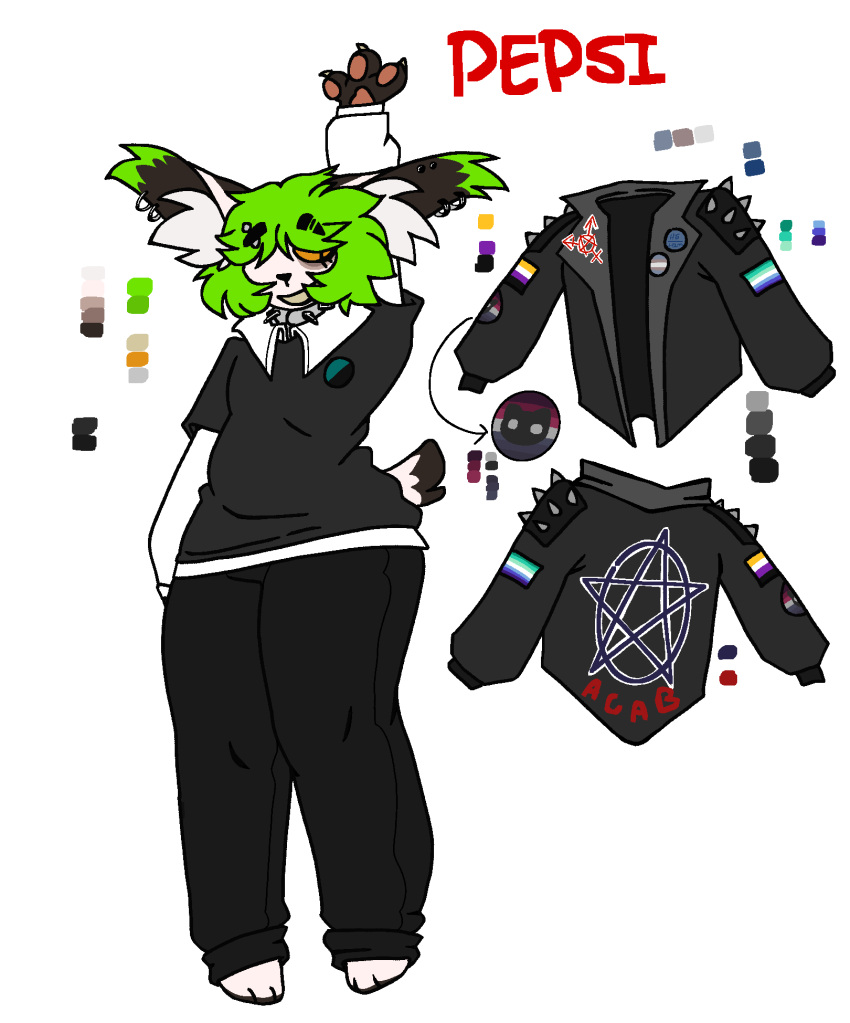 alpha_channel anarchy_symbol anthro beewomanlol caracal caracal_(genus) clothed clothing collar emo felid feline hi_res lgbt_pride male mammal model_sheet nonbinary_(lore) overweight overweight_anthro overweight_male pepsi_(beewomanlol) pride_colors punk size_difference smaller_male solo trans_(lore) trans_man_(lore) transgender_pride_colors