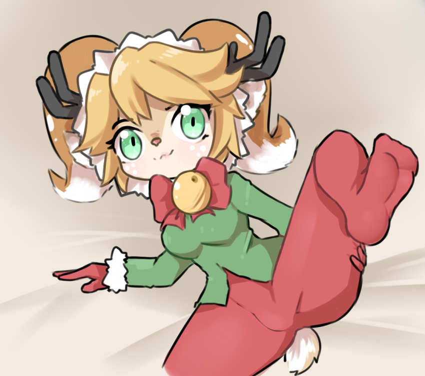 antlers cervid christmas clothed clothing feet female hair holidays horn league_of_legends legwear looking_at_viewer lying mammal mondocool4 poppy_(lol) riot_games short_stack solo spread_legs spreading tights topwear video_games