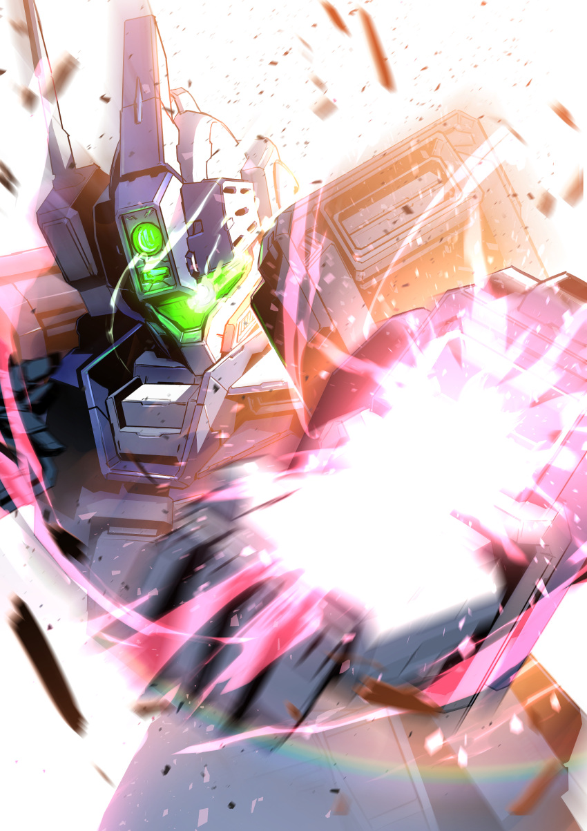 arm_blade beam_saber clenched_hand gm_dominance gundam gundam_side_story:_the_blue_destiny highres kuri_giepi mecha mobile_suit motion_blur no_humans science_fiction solo upper_body visor weapon white_background