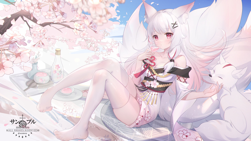 animal_ears cleavage feet japanese_clothes kitsune sample somna tail thighhighs