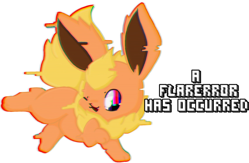 alpha_channel ambiguous_gender canid canine dustyspaghetti eeveelution english_text feral flareon fur glitch hi_res mammal nintendo one_eye_closed open_mouth pok&eacute;mon pok&eacute;mon_(species) simple_background smile solo text transparent_background video_games