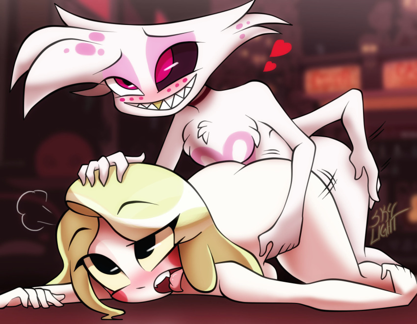 &lt;3 2021 4_arms 5_fingers ahegao all_fours ambiguous_penetration angel_dust arachnid arthropod black_sclera blonde_hair blurred_background blush breasts charlie_(vivzmind) demon doggystyle duo female female_penetrated fingers from_behind_position hair hazbin_hotel hi_res humanoid long_hair looking_pleasured male male/female male_penetrating male_penetrating_female multi_arm multi_limb open_mouth penetration sex signature skylight_(artist) spider tongue tongue_out yellow_sclera