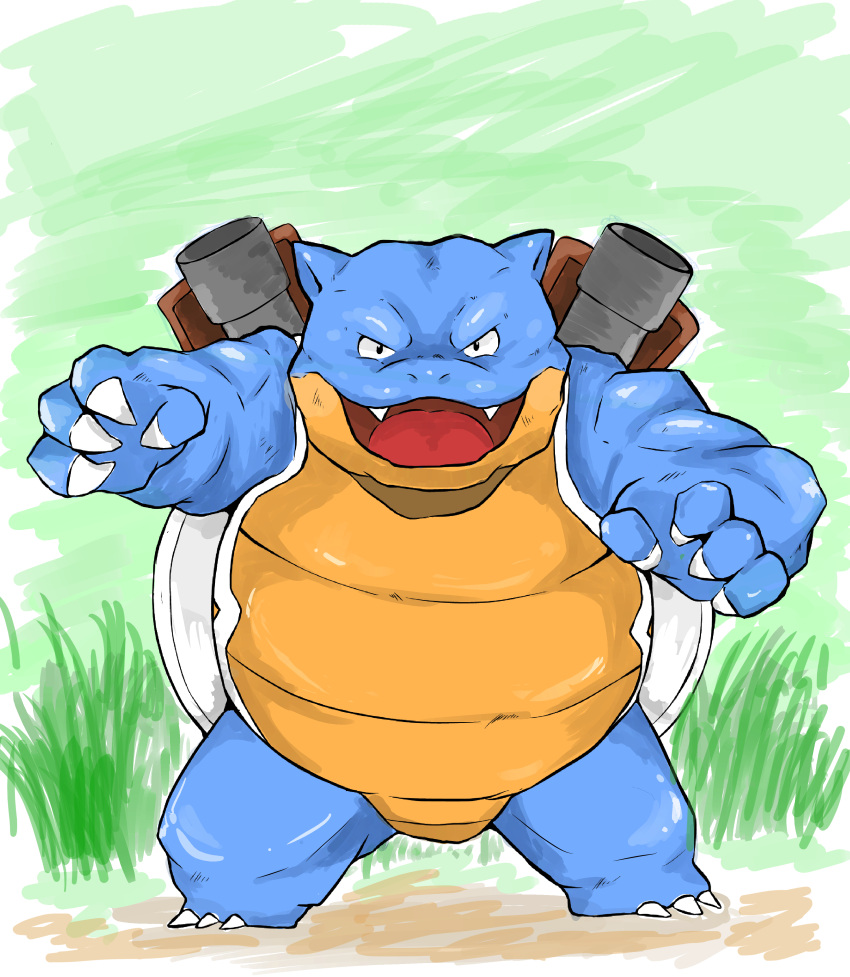 2014 absurd_res andikapatok anthro biped blastoise blue_body cute_fangs hi_res kemono nintendo outside pok&eacute;mon pok&eacute;mon_(species) solo video_games