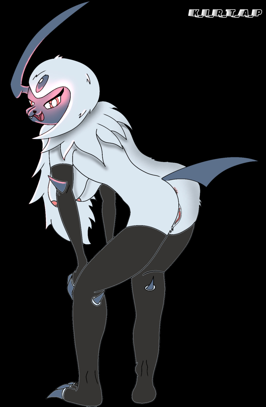 absol anonymous_artist anus breasts butt claws female fur genitals hi_res horn humanoid nintendo nude pok&eacute;mon pok&eacute;mon_(species) pussy red_eyes simple_background solo teeth video_games white_body white_fur