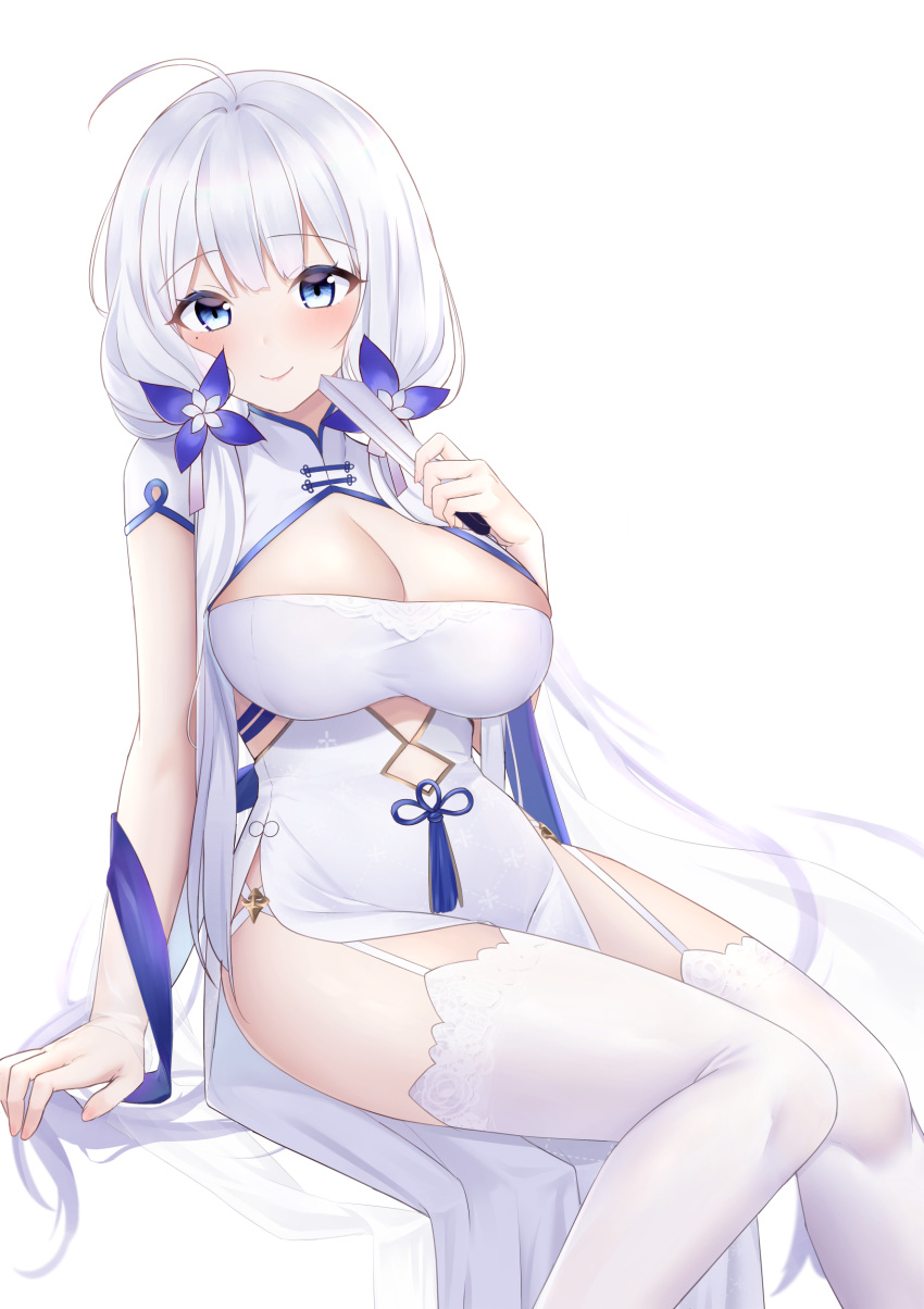 azur_lane chinadress illustrious_(azur_lane) jyu-so no_bra stockings thighhighs