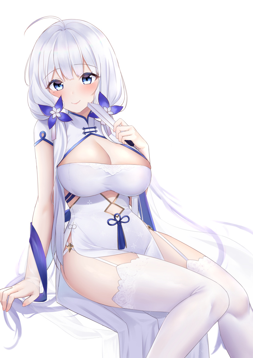 artist_revision azur_lane chinadress illustrious_(azur_lane) jyu-so no_bra stockings thighhighs