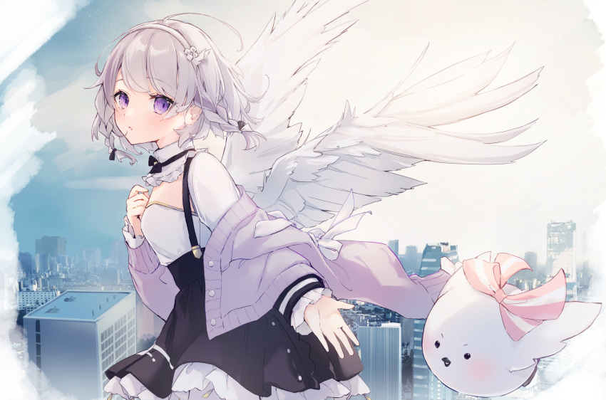 blush braids building city gray_hair headband sakana skycolor_project usuwa_suu wings