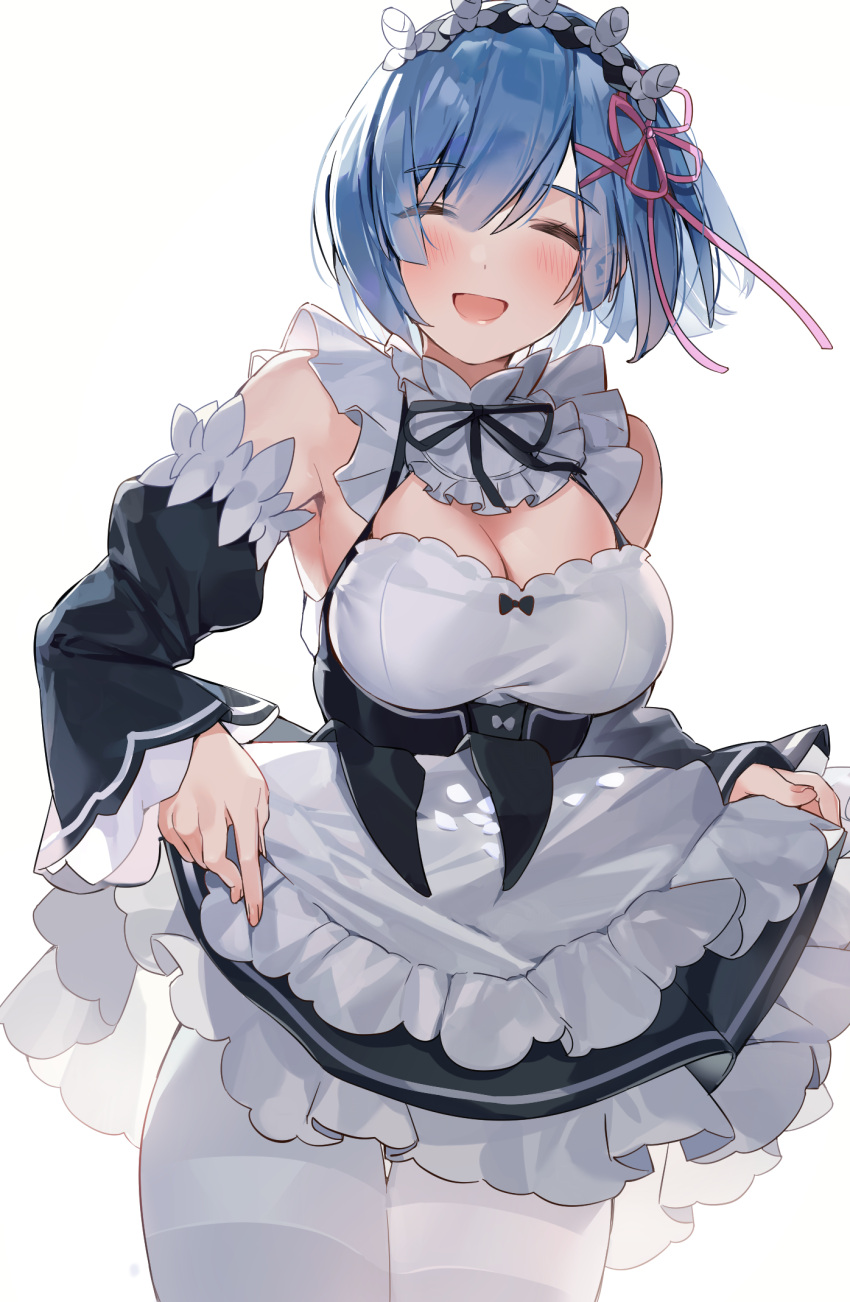 cleavage maid onew pantyhose re_zero_kara_hajimeru_isekai_seikatsu rem_(re_zero) skirt_lift