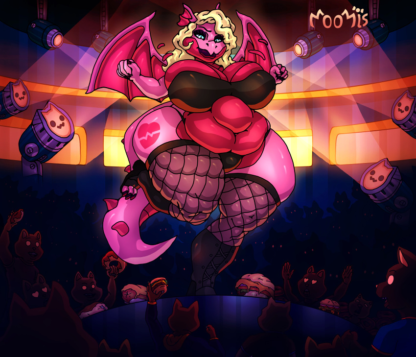 5_fingers absurd_res anthro audience belly belly_expansion big_belly big_breasts big_butt blob_(disambiguation) blonde_hair breasts butt chubby_cheeks clothed clothing club_(disambiguation) crowd dancing detailed_background dewlap_(anatomy) double_chin dragon eating expansion eyebrows eyelashes feeding feet female fingers food force_feeding forced glistening glistening_body glistening_butt group hair hi_res huge_breasts huge_butt huge_hips huge_tail huge_thighs hyper hyper_belly hyper_breasts hyper_butt hyper_thighs inflation jiggling leggings legwear lips long_hair moomis morbidly_obese morbidly_obese_female navel no_underwear obese obese_anthro obese_female overweight overweight_anthro overweight_female rave sequence solo stockings thick_bottom_lip thick_thighs tight_bra tight_clothing toes weight_gain wide_hips