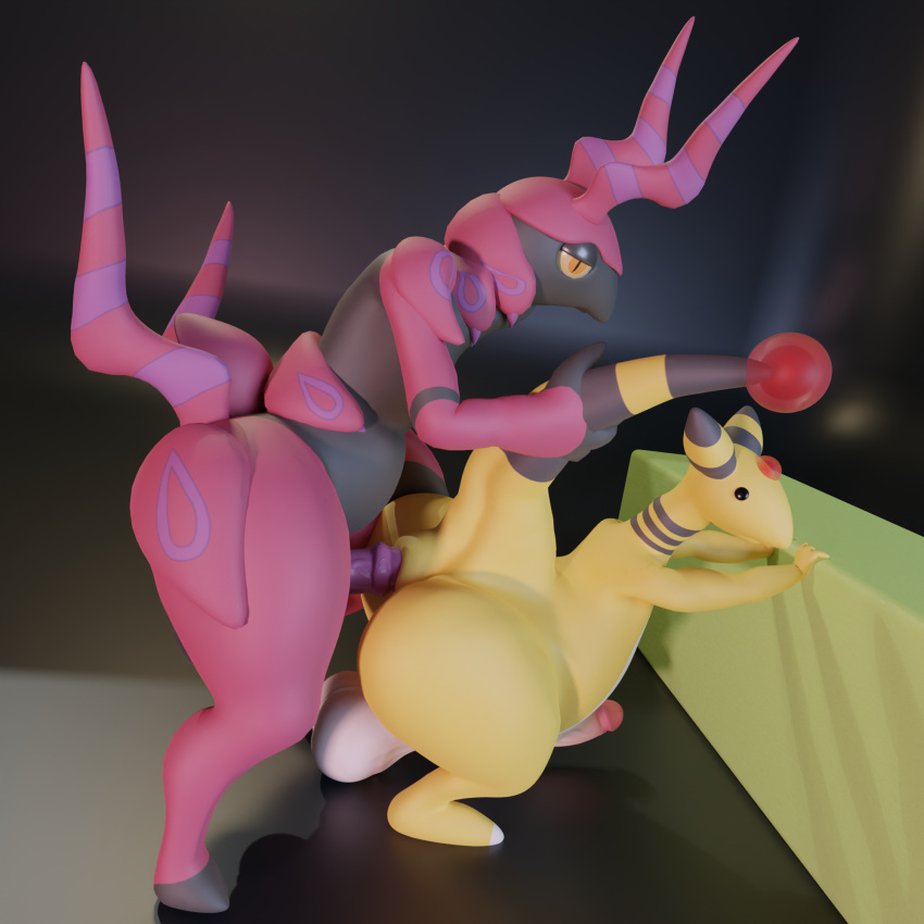 3d_(artwork) ampharos anal anthro balls big_balls big_penis blender_(software) digital_media_(artwork) duo genitals hi_res male male/male mixiorca nintendo penis pok&eacute;mon pok&eacute;mon_(species) scolipede tail_grab video_games