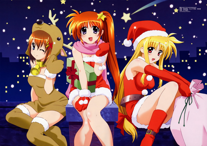 christmas fate_testarossa mahou_shoujo_lyrical_nanoha mahou_shoujo_lyrical_nanoha_strikers okuda_yasuhiro takamachi_nanoha yagami_hayate