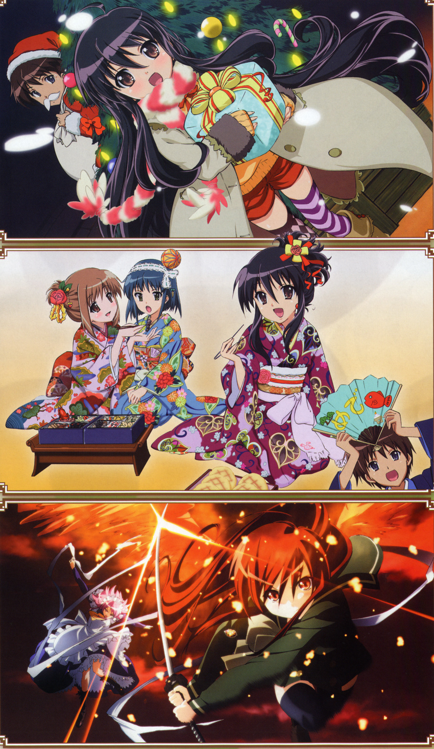 absurdres christmas highres kimono konoe_fumina sakai_yuuji seifuku shakugan_no_shana shana thigh-highs wilhelmina_carmel yoshida_kazumi