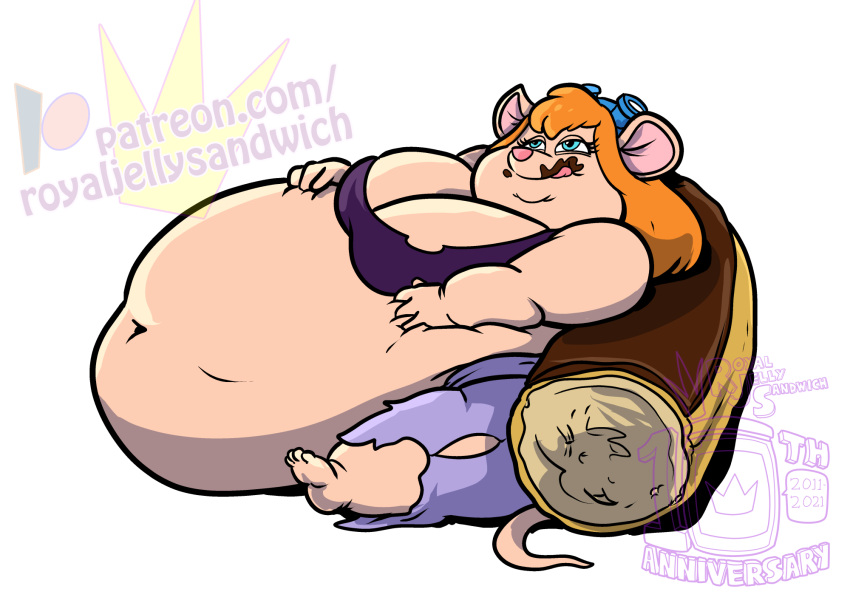 anthro chip_'n_dale_rescue_rangers dessert disney doughnut female food gadget_hackwrench hi_res mammal mouse murid murine obese obese_anthro obese_female overweight overweight_anthro overweight_female rodent royaljellysandwich solo