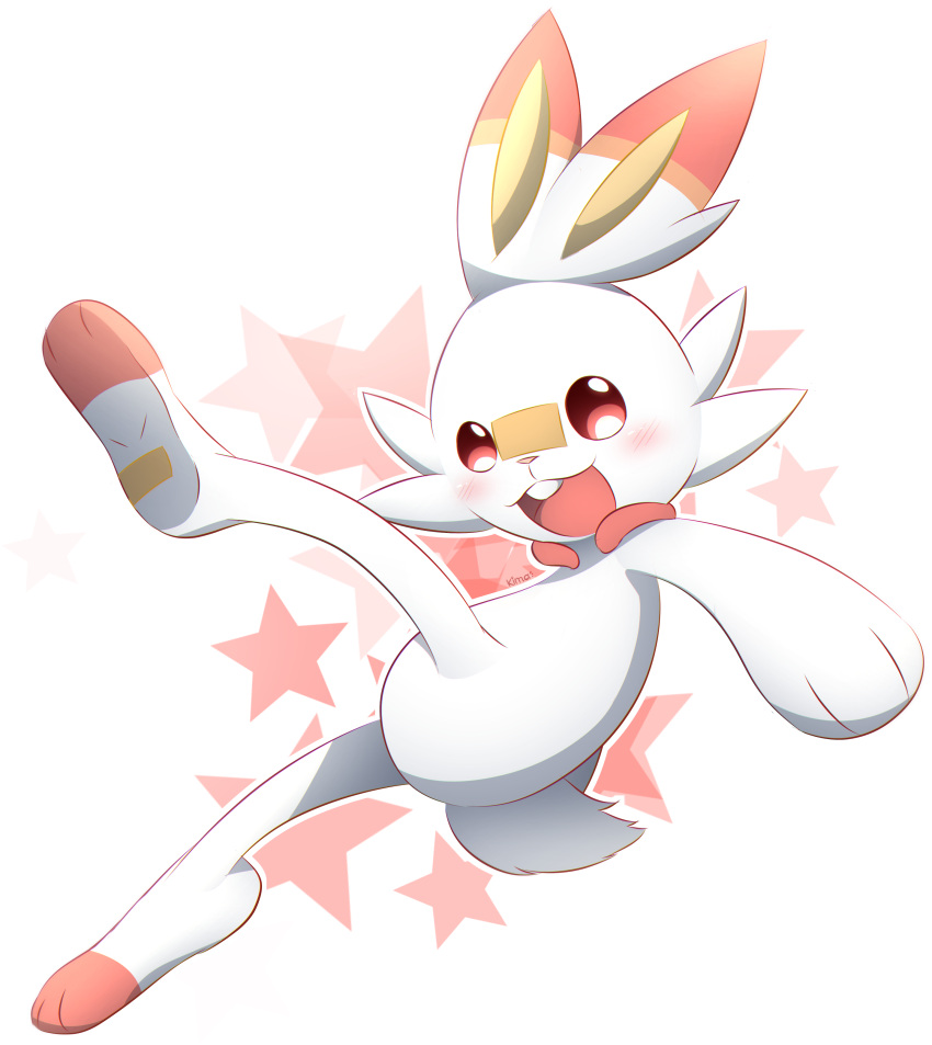 3_fingers absurd_res ambiguous_gender anthro biped blush fingers fur hi_res kimacats lagomorph mammal nintendo open_mouth pok&eacute;mon pok&eacute;mon_(species) red_body red_fur scorbunny solo teeth tongue video_games white_body white_fur