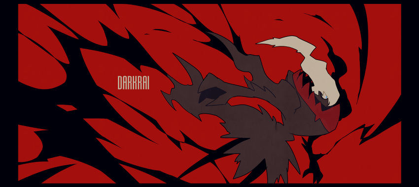 darkrai domu_(hamadura) full_body gen_4_pokemon ghost mythical_pokemon no_humans one_eye_covered pokemon pokemon_(creature) red_background shadow solo