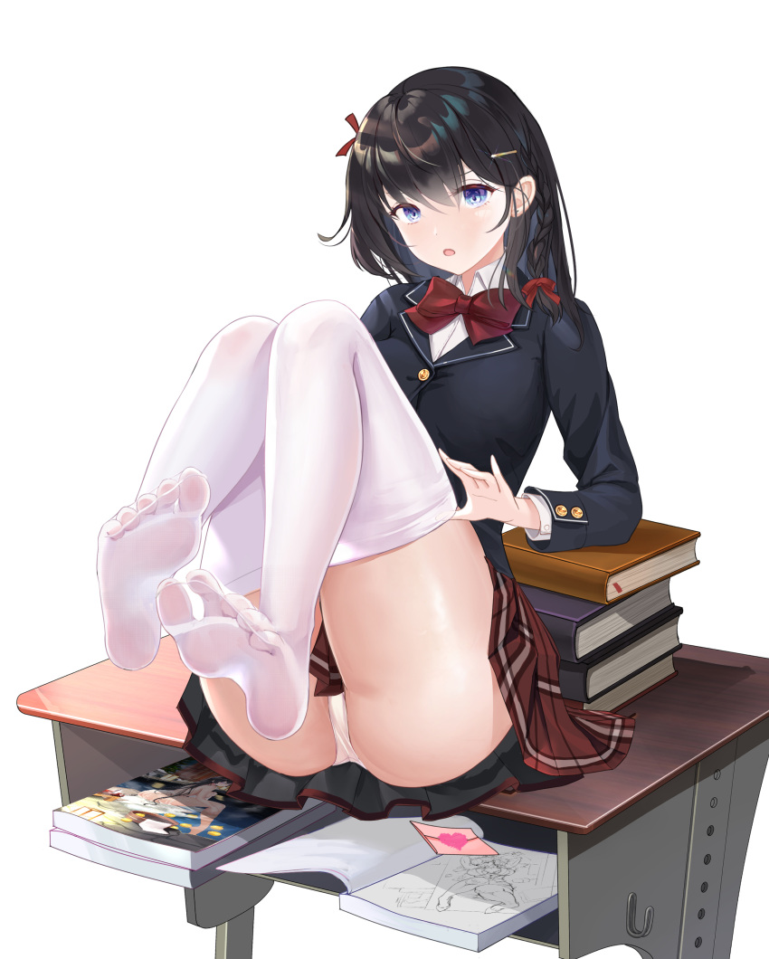 feet maki_(user_fyjx4337) pantsu seifuku skirt_lift thighhighs undressing