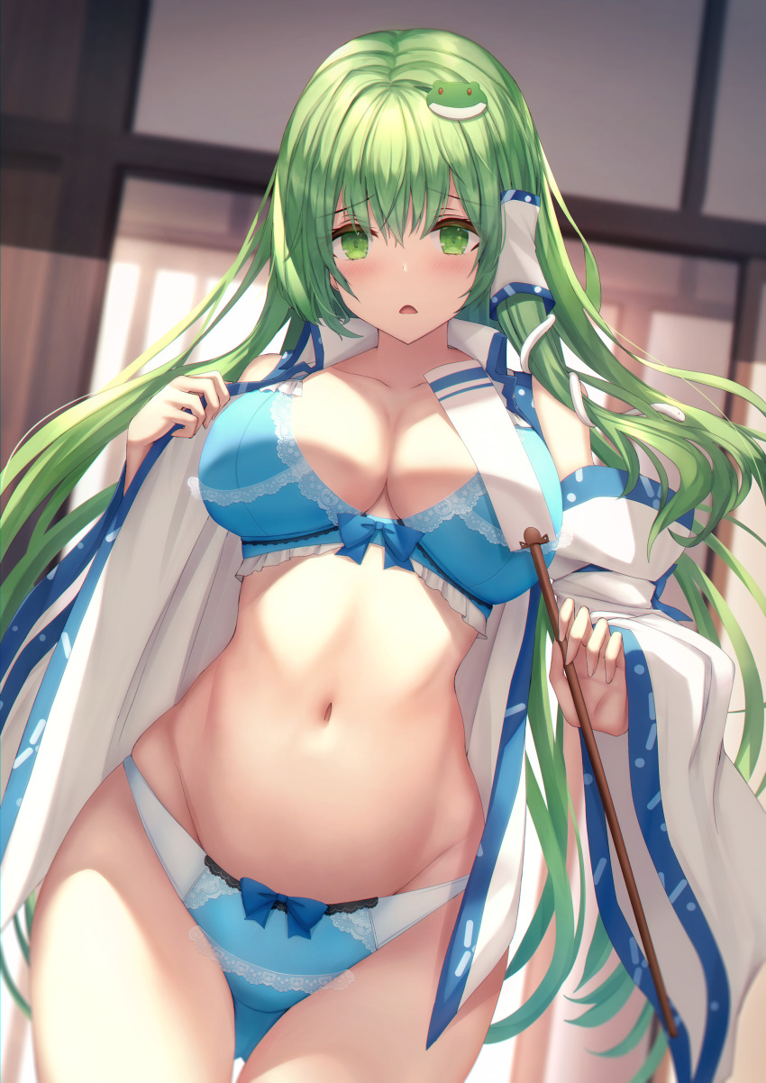 bra kochiya_sanae liya open_shirt pantsu tagme touhou undressing