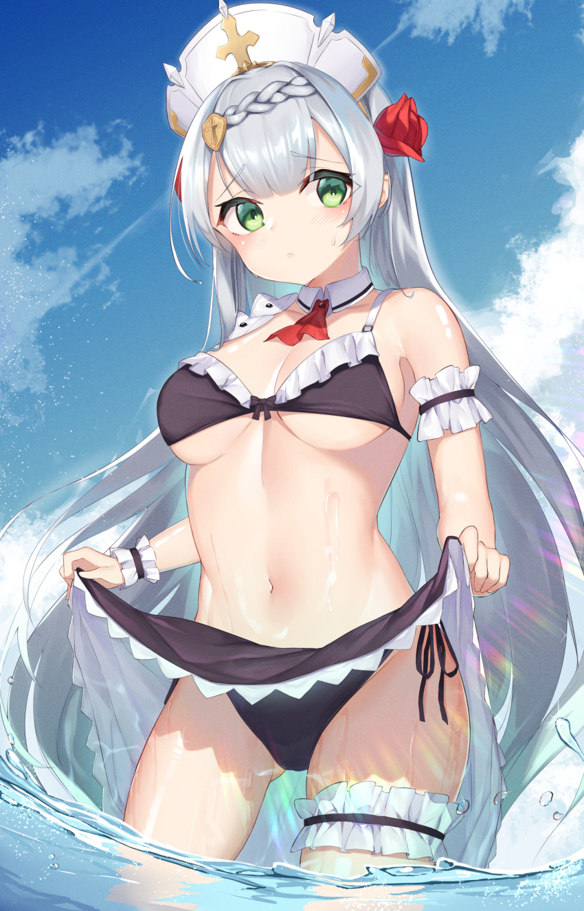 bikini garter genshin_impact noelle_(genshin_impact) skirt_lift swimsuits wet yatsucchie