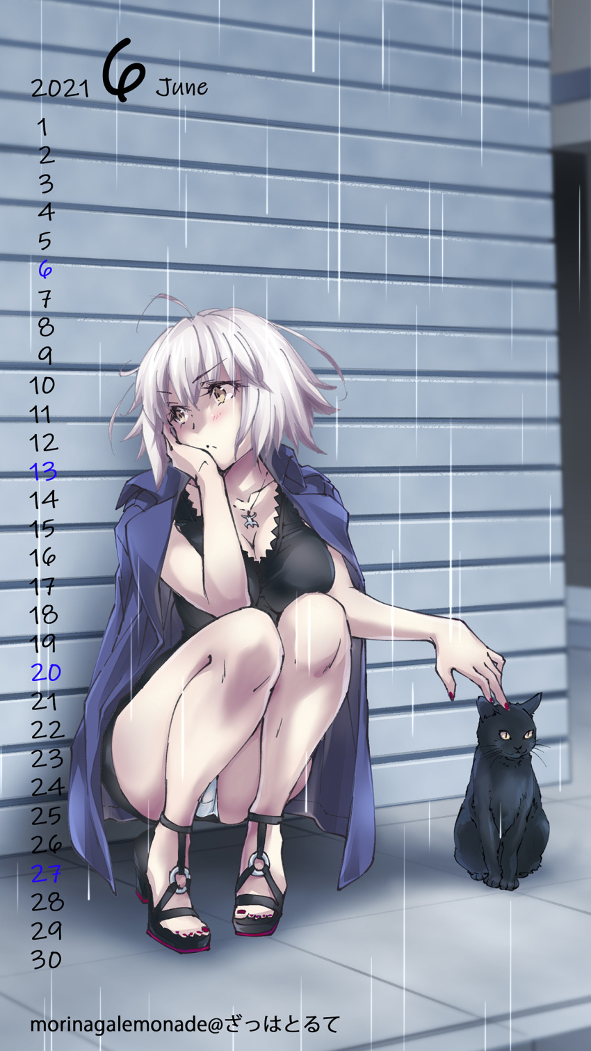 calendar cleavage dress fate/grand_order heels jeanne_d'arc jeanne_d'arc_(alter)_(fate) morinagalemonad neko pantsu skirt_lift