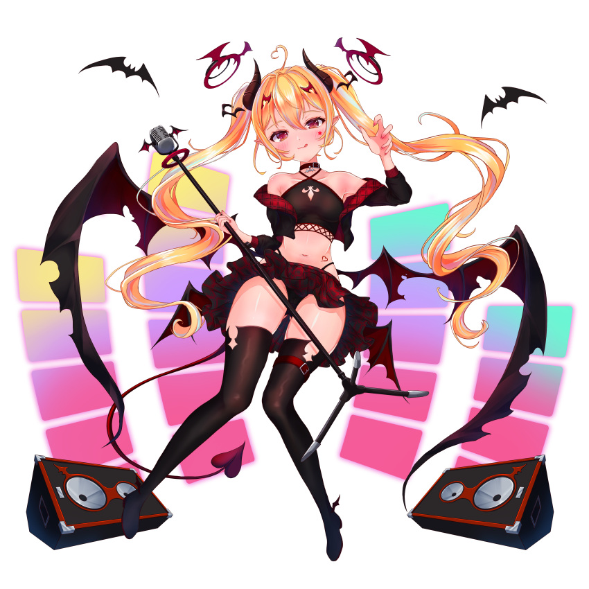 garter horns pani_(wpgns9536) pantsu pointy_ears skirt_lift tagme tail tattoo thighhighs wings
