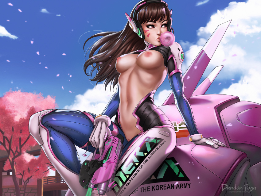 breasts d.va dandon_fuga gun headphones nipples no_bra nopan overwatch pussy