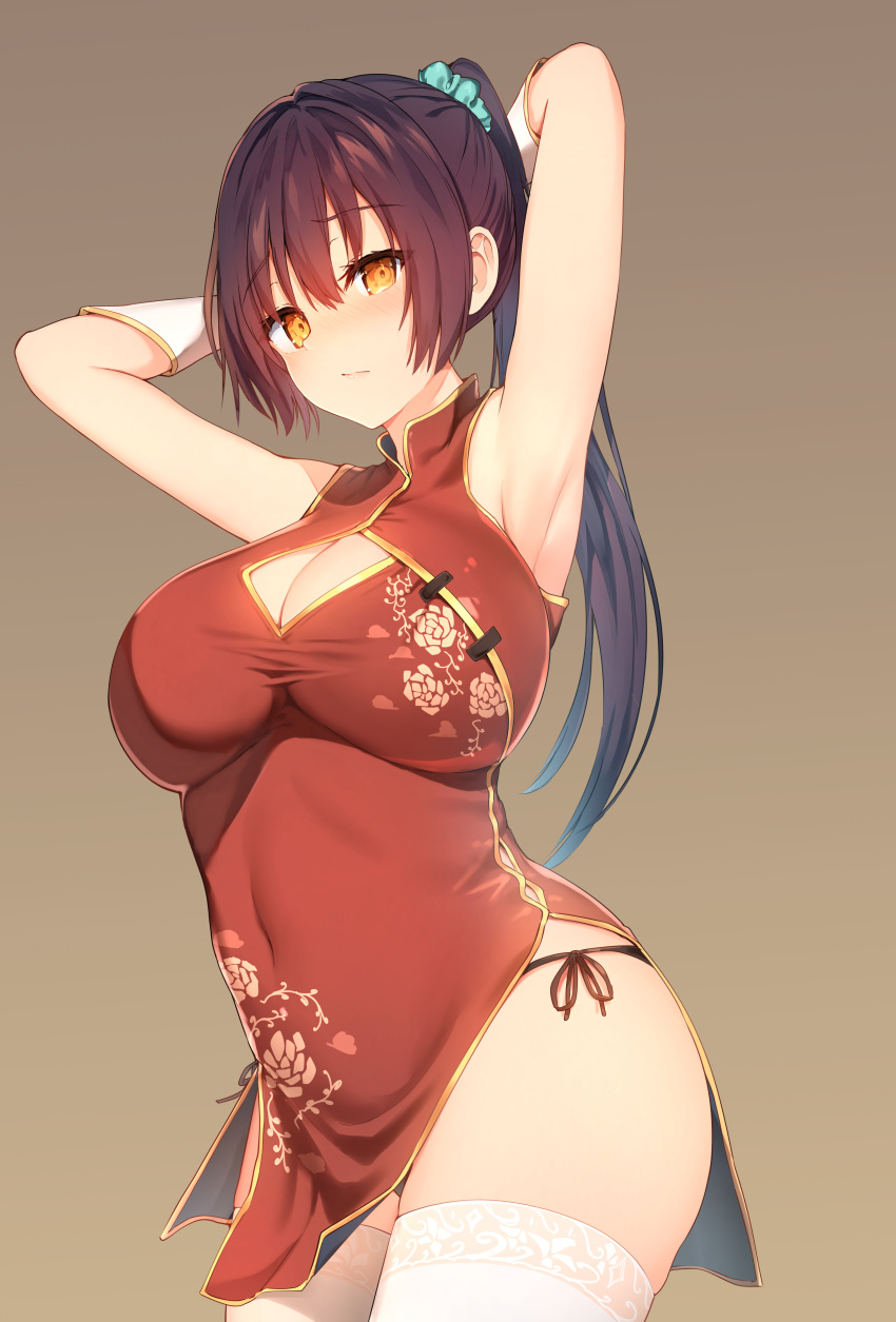 chinadress cleavage pantsu skirt_lift string_panties sune_(mugendai) thighhighs