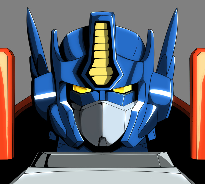 1boy ark_line autobot grey_background highres looking_at_viewer mecha no_humans optimus_prime portrait science_fiction solo transformers transformers_armada upper_body yellow_eyes