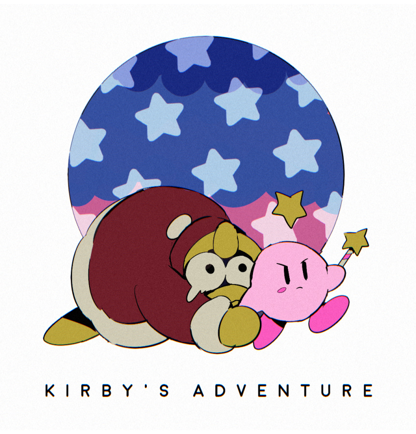 1boy beak bird closed_mouth copyright_name hat holding king_dedede kirby kirby's_adventure kirby_(series) nightmare_(kirby) nightmare_orb no_humans penguin simple_background soumenhiyamugi star_(symbol) star_rod tears white_background