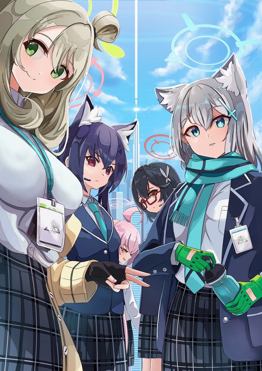 animal_ears blue_archive megane seifuku sunaookami_shiroko sweater tagme takanashi_hoshino