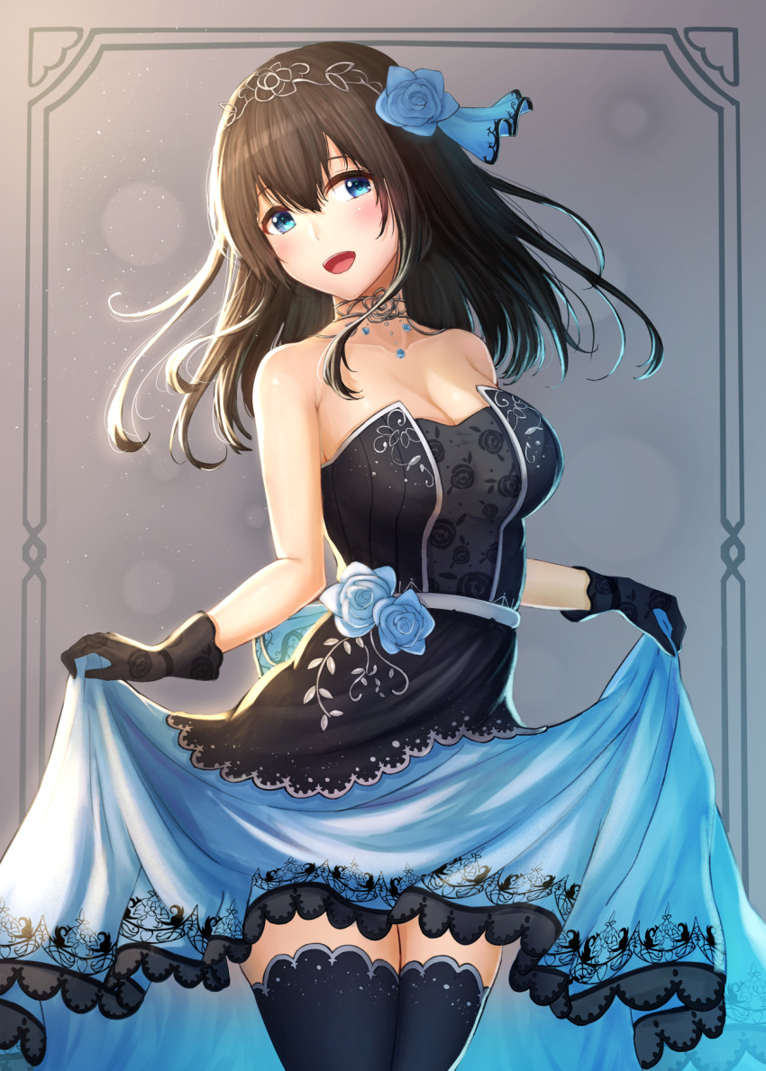 aiban cleavage dress no_bra sagisawa_fumika the_idolm@ster the_idolm@ster_cinderella_girls thighhighs