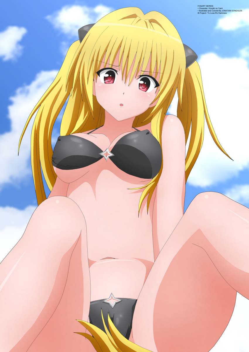 absurdres black_legwear black_panties blonde_hair breasts covered_nipples highres konjiki_no_yami medium_breasts panties solo to_love-ru underwear yukino_memories zel-sama