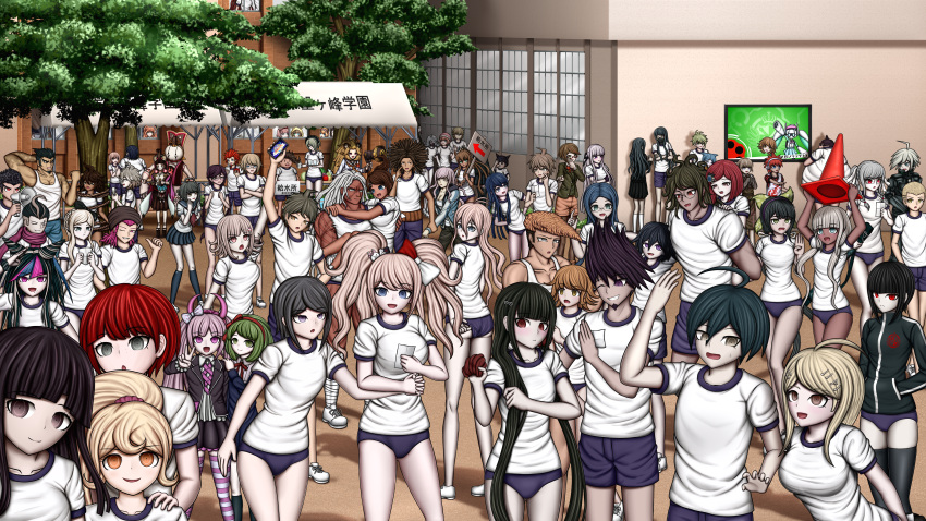 6+boys 6+girls absurdres akamatsu_kaede asahina_aoi ayakashi_yomogi black_hair blonde_hair blue_hair brown_hair building buruma celestia_ludenberg chabashira_tenko daimon_masaru_(danganronpa) danganronpa:_trigger_happy_havoc danganronpa_(series) danganronpa_2:_goodbye_despair danganronpa_3_(anime) danganronpa_another_episode:_ultra_despair_girls danganronpa_v3:_killing_harmony enoshima_junko everyone fat fujisaki_chihiro fukawa_touko gokuhara_gonta green_hair hagakure_yasuhiro hanamura_teruteru head_only highres hinata_hajime hoshi_ryouma huge_filesize ikusaba_mukuro iruma_miu ishimaru_kiyotaka keebo kemuri_jatarou kirigiri_kyouko koizumi_mahiru komaeda_nagito kuwata_leon kuzuryuu_fuyuhiko maizono_sayaka mioda_ibuki momota_kaito multiple_boys multiple_girls multiple_tails naegi_komaru naegi_makoto nanami_chiaki nidai_nekomaru oogami_sakura oowada_mondo ouma_kokichi outdoors owari_akane pekoyama_peko pink_hair pompadour purple_hair red_hair saihara_shuuichi shingetsu_nagisa shirogane_tsumugi siblings sonia_nevermind souda_kazuichi sports_festival sportswear tail tank_top television togami_byakuya toujou_kirumi towa_monaka tree tsumiki_mikan two_tails ultimate_imposter utsugi_kotoko white_hair yamada_hifumi yonaga_angie yumeno_himiko