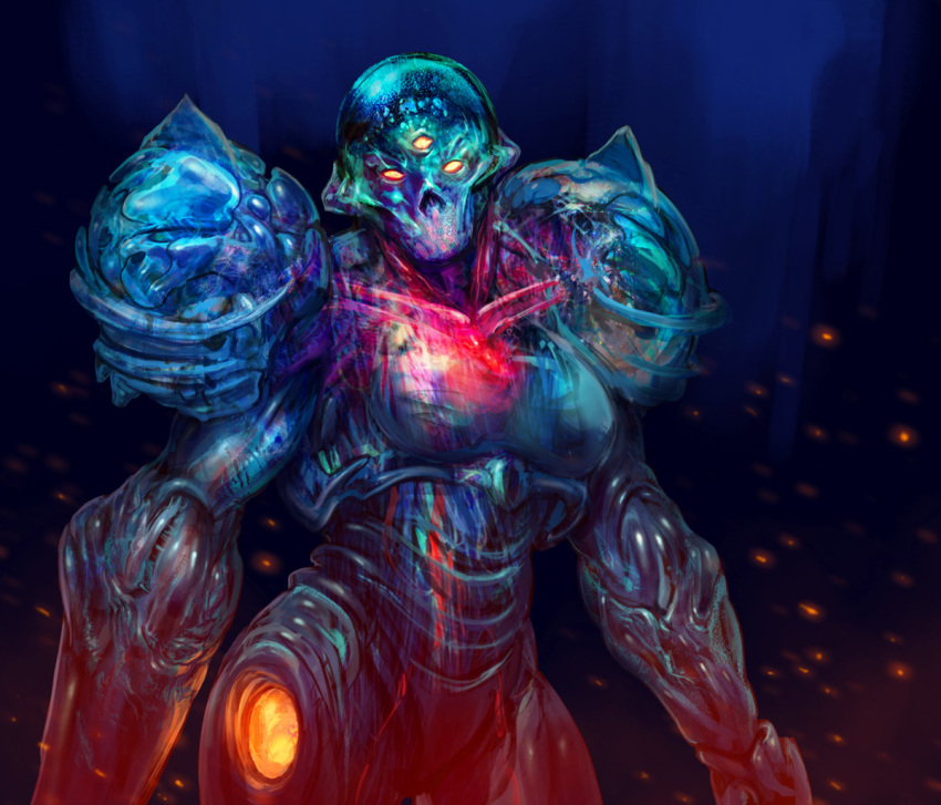 armor dark_samus kory_cromie looking_at_viewer metroid metroid_prime_2:_echoes shoulder_armor skeleton skull third_eye transparent_skin veins