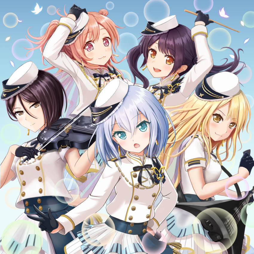 5girls bang_dream! blue_serafuku futaba_tsukushi highres hiromachi_nanami kirigaya_touko kurata_mashiro lic_(licloud28) morfonica multiple_girls yashio_rui