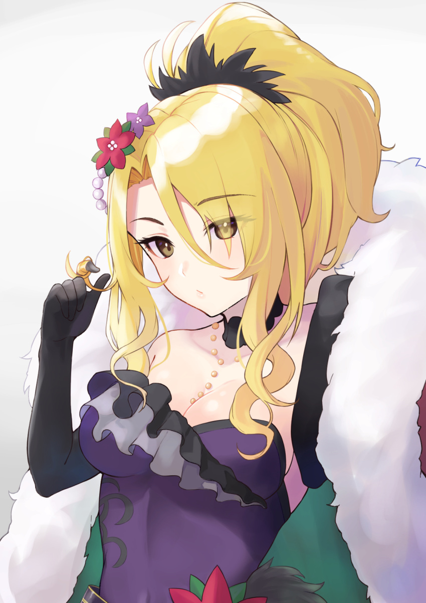 1girl blonde_hair breasts christina_(princess_connect!) eyebrows_visible_through_hair flower gloves hair_between_eyes hair_ornament highres large_breasts princess_connect! shimon_(31426784) white_background yellow_eyes