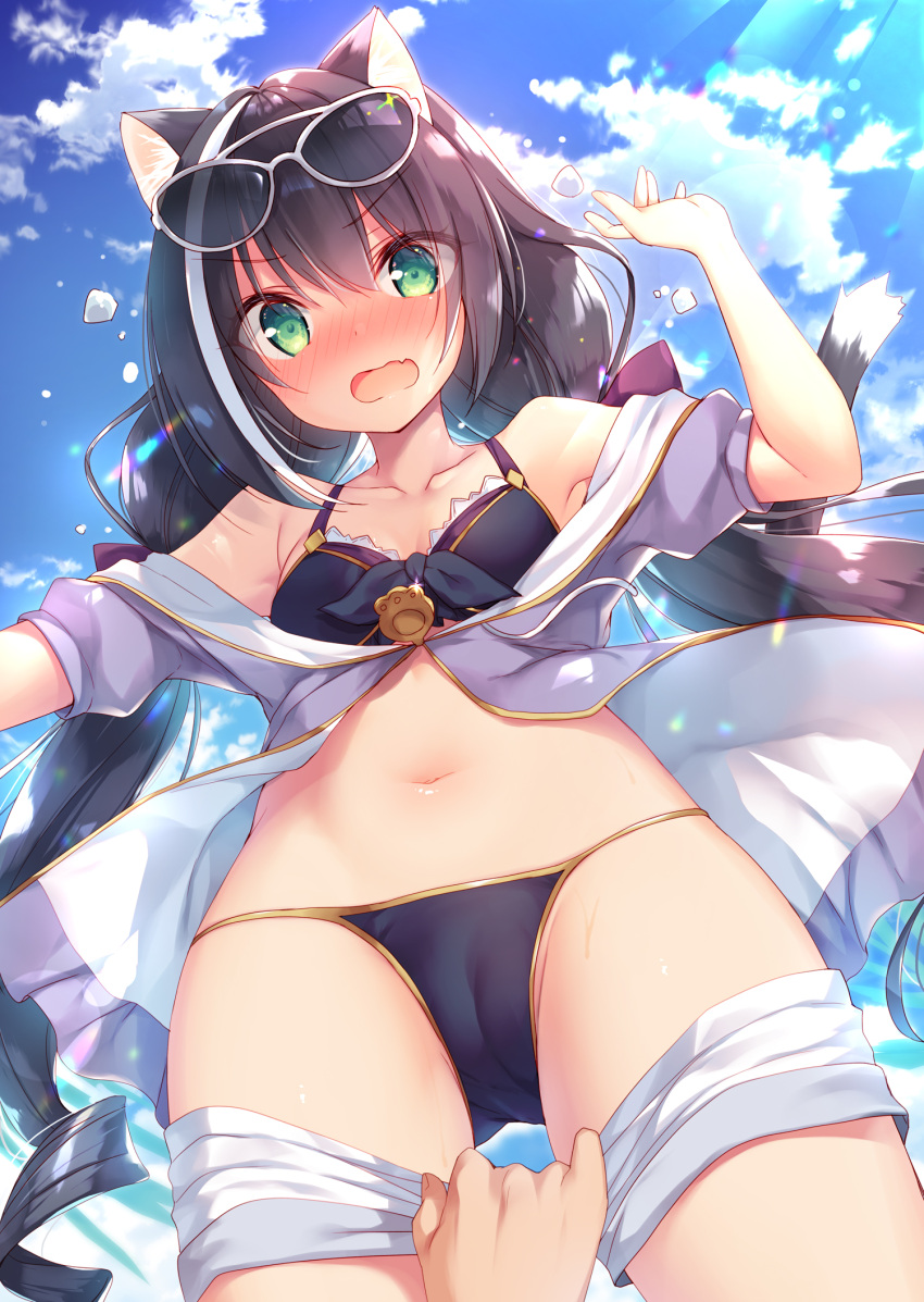 animal_ears bikini cameltoe ichiri karyl_(princess_connect) megane nekomimi open_shirt princess_connect princess_connect!_re:dive swimsuits tail