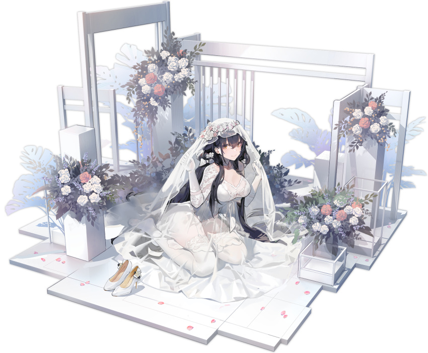 artist_revision azuma_(azur_lane) azur_lane cleavage dress kishiyo see_through stockings thighhighs transparent_png wedding_dress