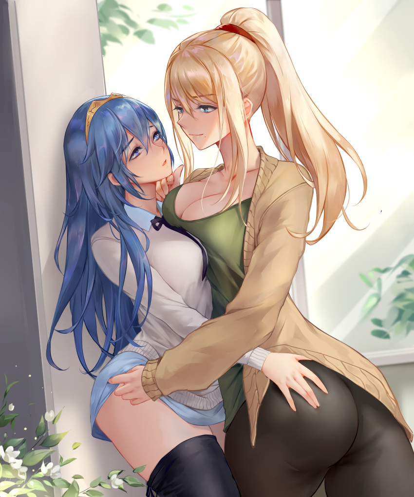 ass chihunhentai crossover fire_emblem fire_emblem_kakusei lucina_(fire_emblem) metroid samus_aran skirt_lift yuri