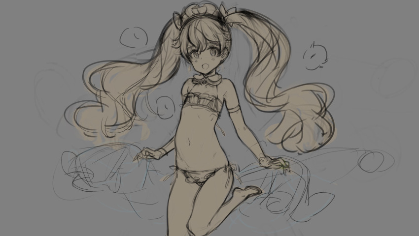 1girl eiyuu_senki eiyuu_senki_ww highres oyari_ashito sketch solo swimsuit twintails