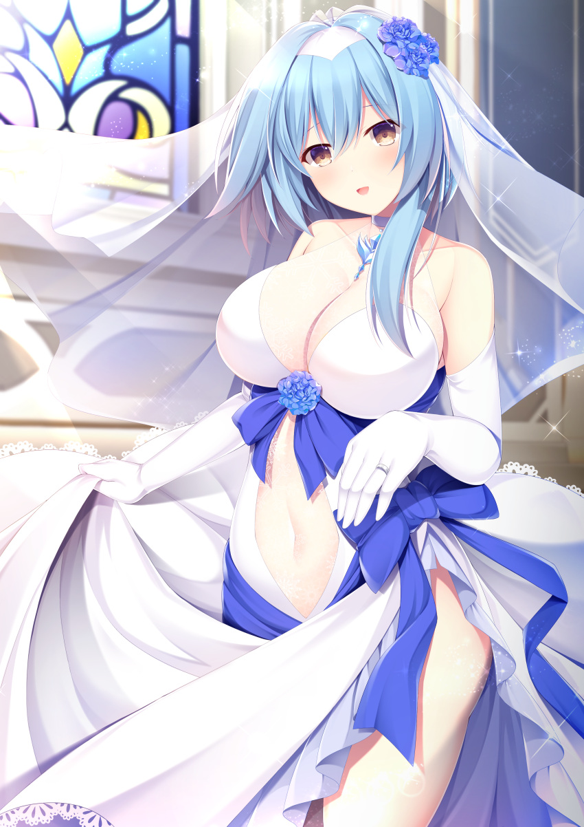 dress eula_(genshin_impact) genshin_impact kishimen no_bra see_through skirt_lift wedding_dress